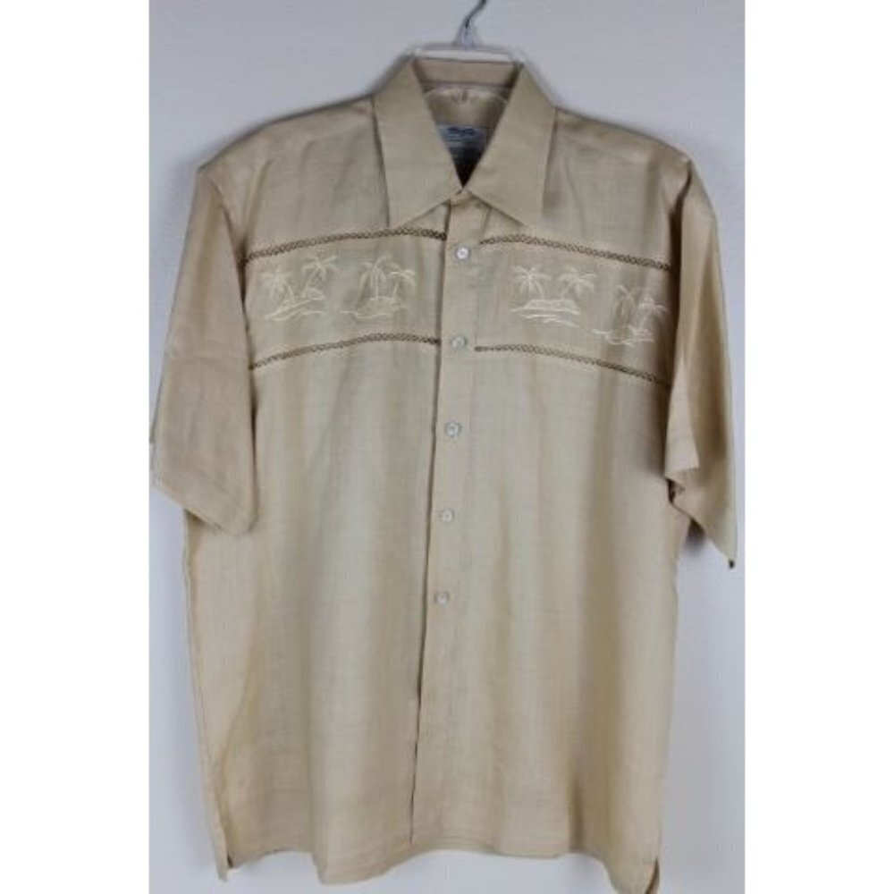 Massimo‎ Castello Beige Linen Men's Shirt Size L